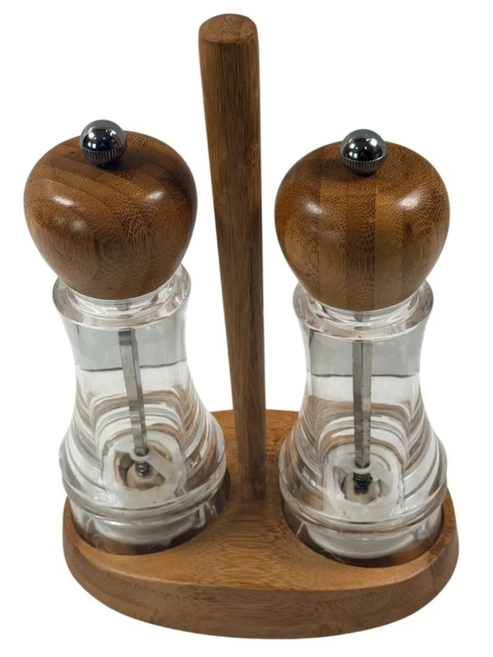 Pampered Chef Bamboo & Acrylic Salt & Pepper Grinder Set #2196 & 1008 RETIRED